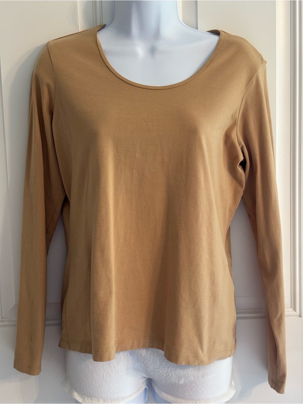 Talbots Camel Long Sleeve Scoop Neck Top